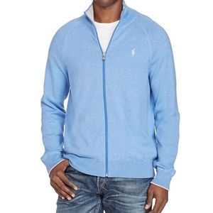Polo Ralph Lauren Full Zip Cotton Sweater Size Large Blue
